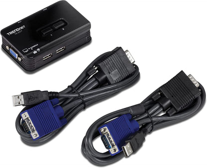 TRENDnet 2-Port USB KVM Switch and Cable Kit, 2048 x 1536 Resolution, Device Monitoring, Auto-Scan, Audible Feedback, USB 1.1, Compliant with Windows and Linux, Hot-Pluggable, White, TK-207K 2 Port USB w/ Cables