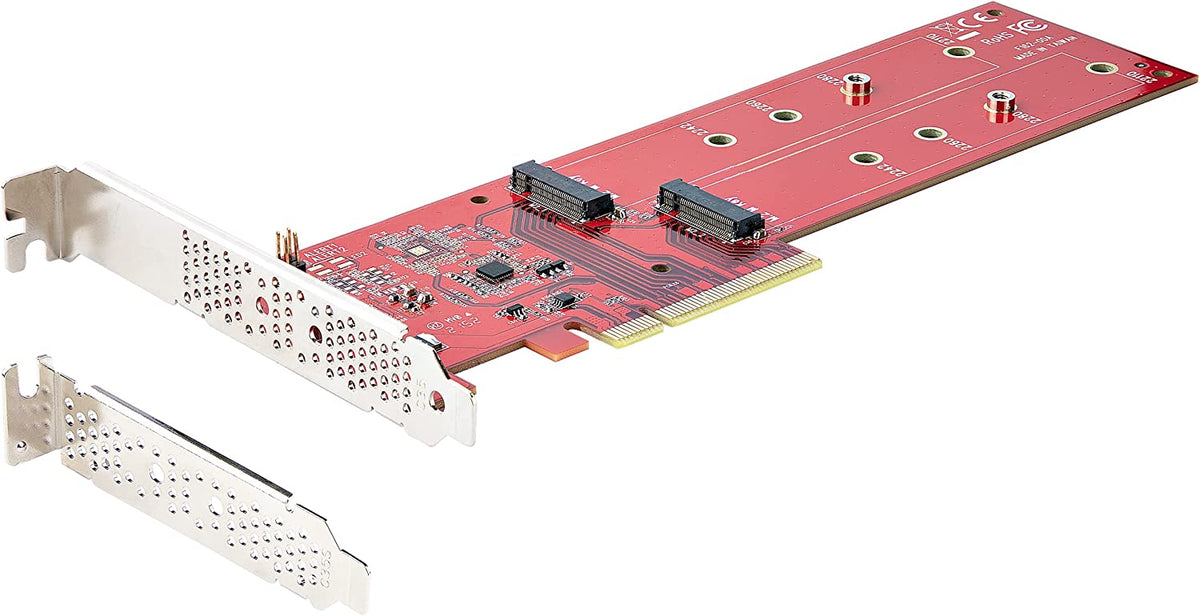StarTech.com Dual M.2 PCIe SSD Adapter Card, PCIe x8 / x16 to Dual NVMe or AHCI M.2 SSDs, PCI Express 4.0, 7.8GBps/Drive, Bifurcation Required - Windows/Linux Compatible (DUAL-M2-PCIE-CARD-B)