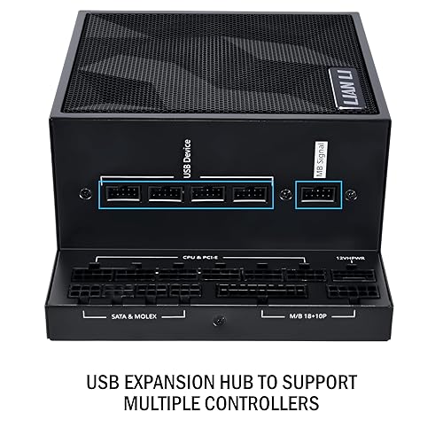 Lian Li Edge Series-1300W Full Modular Power Supply-80 PLUS Platinum-ATX 3.0, 3.1-PCIE 5.1-L-Shape Design for Dual Chamber Case-120mm FDB Fan-Supports up to 4X USB Devices-Black (EG1300BE.US)