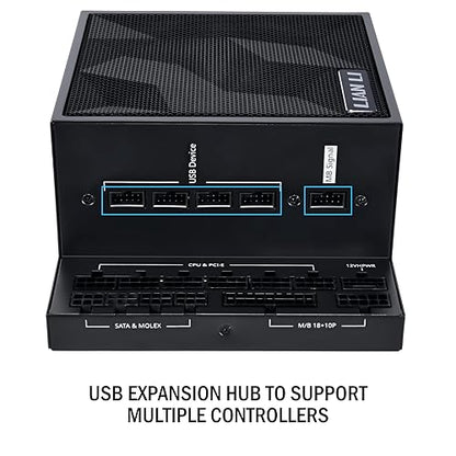 Lian Li Edge Series-1300W Full Modular Power Supply-80 PLUS Platinum-ATX 3.0, 3.1-PCIE 5.1-L-Shape Design for Dual Chamber Case-120mm FDB Fan-Supports up to 4X USB Devices-Black (EG1300BE.US)