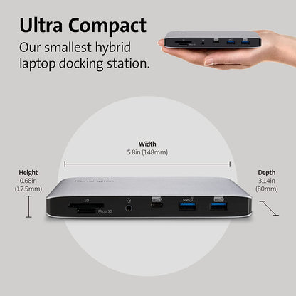 Kensington SD2480T Thunderbolt 3 and USB-C Dual 4K Hybrid Nano Dock with 60W PD, SD &amp; Micro SD Card Reader, for Windows and MacBooks (K38410NA)