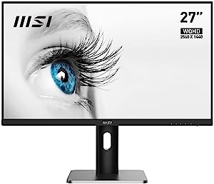 MSI Pro MP273QP, 27" Monitor, 2560 x 1440(QHD) IPS, 75Hz, TUV Certified Eyesight Protection, 1ms, Displayport, HDMI, Tilt, Swivel, Height, Pivot