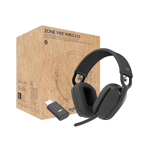 Logitech Zone Vibe Wireless Bluetooth Headphones with Noise-Canceling Mic, USB-A, USB-C, for Google Meet, Google Voice, Zoom, Mac/PC, Black Black One Size