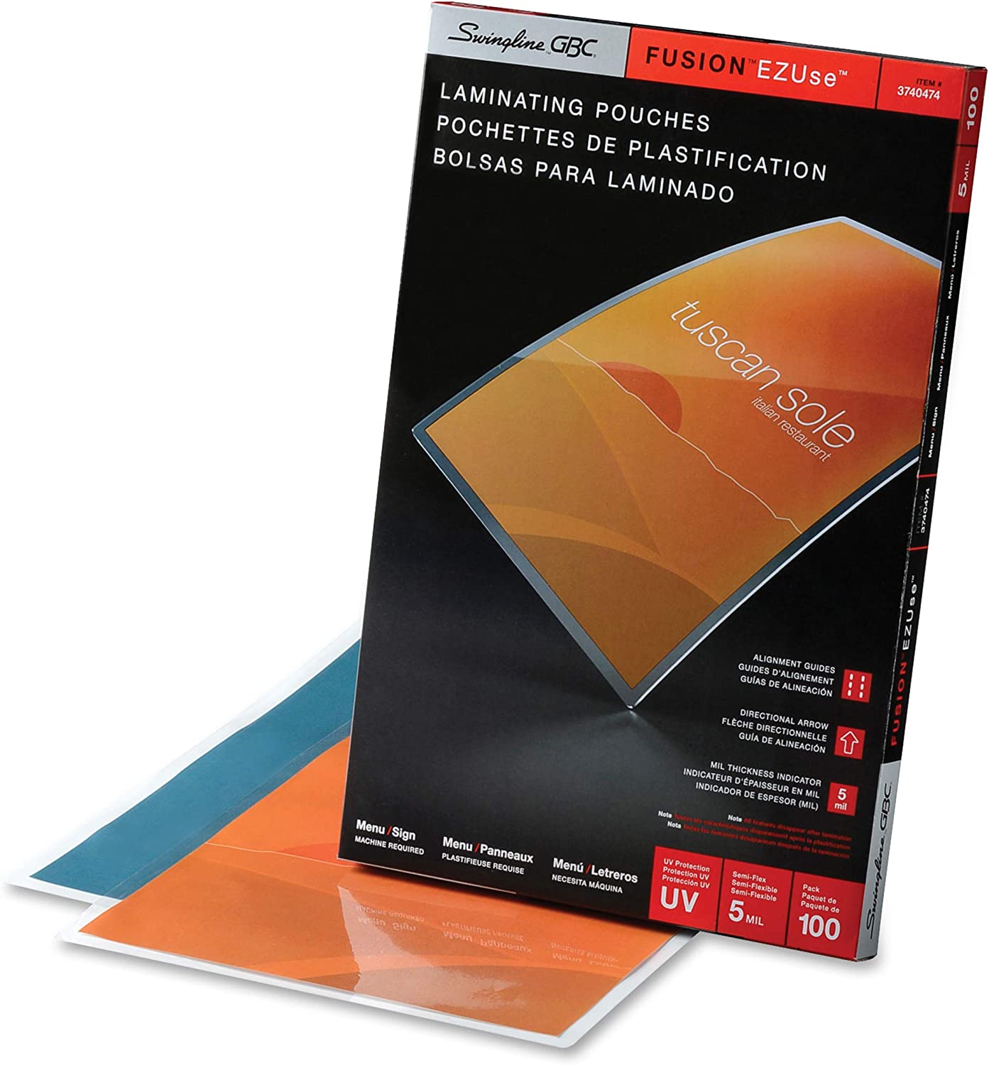 Iogear GBC Thermal Laminating Sheets / Pouches, Menu Size, 5 Mil, EZUse, 100-Count (3740474CF)