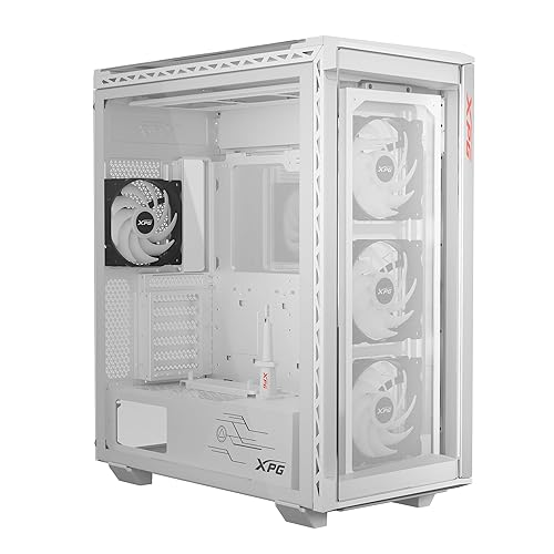 XPG Battlecruiser II Mid-Tower ATX PC Gaming Case: Exoskeleton-Driven, Aesthetics, Efficient Airflow, 420mm Radiator, GPU Holder, Cable Management, XPG Prime Box, White(BATTLECRUISERIIPST-WHCWW)