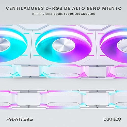 Phanteks (PH-F120D30R_DRGB_PWM_WT01_3P) D30-120 DRGB PWM Fan 3Pack, Reverse Airflow Model,Premium D-RGB Performance Fans, ARGB/DRGB Lighting, Daisy-Chain Fan Linking System, White, 3Pack