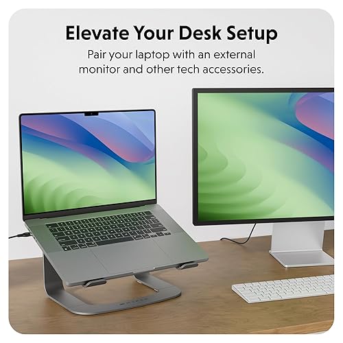 Hyperspace Ergonomic Laptop Stand for Desk — Durable Aluminum Laptop Stand for MacBooks & Devices up to 16" — 5.9" Fixed Height for Optimized Comfort & Cooling (Grey)