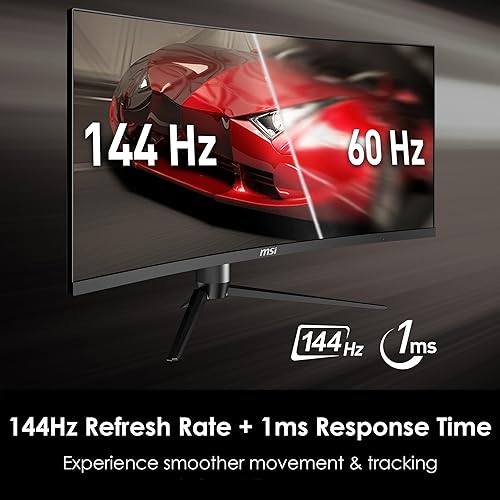 MSI Optix MAG342CQR 1500R Curvature 21:9 Aspect Ratio Narrow Bezel 1ms 3440x1440(UWQHD) 144Hz Refresh Rate Tilt/Swivel/Height/Pivot Adjustment 34 AMD Freesync Gaming Curved Monitor, Black, Pack of 1