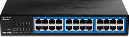 TRENDnet 24-Port Gigabit Desktop Switch, TEG-S25D, 24 x Gigabit RJ-45 Ports, 48Gbps Switching Capacity, Fanless Design, Metal Enclosure, Internal Power Supply, Lifetime Protection, Black