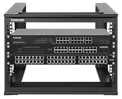 Intellinet 6U 19" 2 Post Open Frame Server Wall Mount Rack - 180 Degree Gate Swing, Flatpacked, Antistatic Powder Coated Steel – for IT Network Equipment & AV Devices – 3 Yr Mfg Warranty – 716178 6U 2 Post - Flatpacked