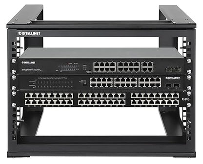 Intellinet 6U 19" 2 Post Open Frame Server Wall Mount Rack - 180 Degree Gate Swing, Flatpacked, Antistatic Powder Coated Steel – for IT Network Equipment & AV Devices – 3 Yr Mfg Warranty – 716178 6U 2 Post - Flatpacked