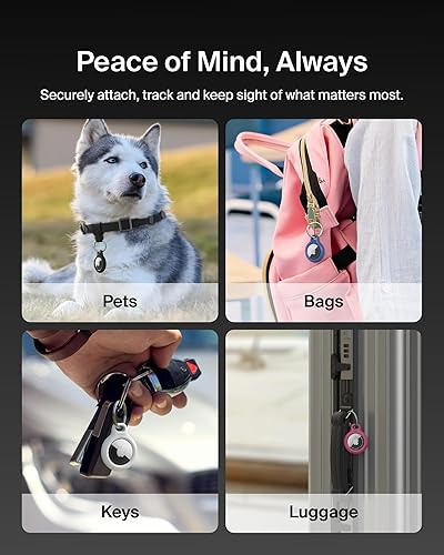 Belkin Apple AirTag Secure Holder with Key Ring - Durable Scratch Resistant Case with Open Face & Raised Edges - Protective AirTag Keychain Accessory for Keys, Pets, Luggage, Backpacks - 4-Pack Black