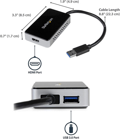 StarTech.com USB 3.0 to HDMI &amp; DVI Adapter with 1x USB Port - External Video &amp; Graphics Card Adapter - Dual Monitor Hub - Supports Windows (USB32HDEH), Black 1x USB-A 3.0 | HDMI