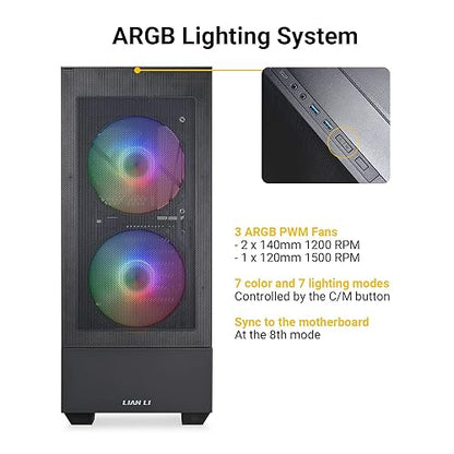Lian-Li High Airflow ATX PC Case, RGB Gaming Computer Case, Mesh Front Panel Mid-Tower Chassis w/ 3 ARGB PWM Fans Pre-Installed, USB Type-C Port, Tempered Glass Side Panel (LANCOOL 205 MESH C, Black) LANCOOL 205 MESH RGB - TYPE C - ATX - Black