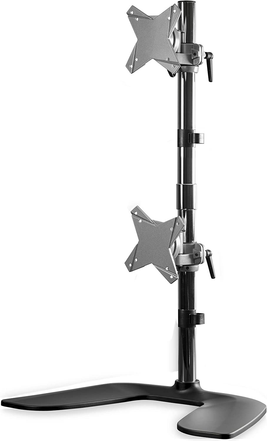 StarTech.com Vertical Dual Monitor Stand - Ergonomic Desktop Stacked Two Monitor Stand up to 27" VESA Mount Displays - Free Standing Universal Monitor Mount - Height Adjustable - Silver (ARMDUOVS) Black &amp; Silver Stand
