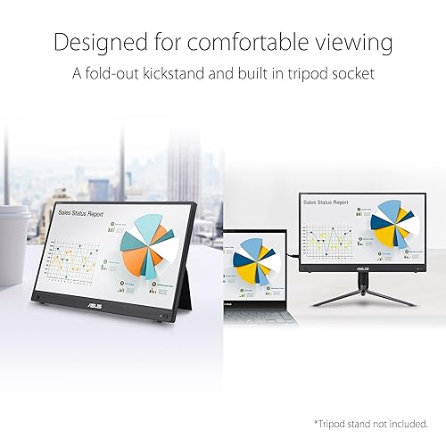 ASUS ZenScreen Touch Screen 15.6” 1080P Portable USB Monitor (MB16AHT) - Full HD (1920 x 1080), IPS, USB-C, Mini-HDMI, Kickstand, Tripod Mountable, Flicker Free, Blue Light Filter, Protective Sleeve