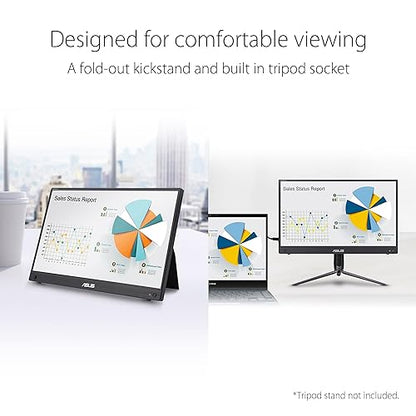 ASUS ZenScreen Touch Screen 15.6” 1080P Portable USB Monitor (MB16AHT) - Full HD (1920 x 1080), IPS, USB-C, Mini-HDMI, Kickstand, Tripod Mountable, Flicker Free, Blue Light Filter, Protective Sleeve