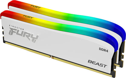 Kingston Fury Beast RGB White 32GB (2x16GB) 3200MT/s CL16 DDR4 Desktop Memory Kit of 2 | Infrared Syncing | Intel XMP &amp; AMD Ryzen Ready | RGB CTRL Software | KF432C16BWAK2/32