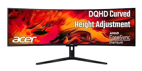 Acer EI491CUR Sbmiipphx 49 1800R 32:9 Curved DQHD (5120 x 1440) Zero-Frame Gaming Monitor | AMD FreeSync Premium | Up to 120Hz | 4ms | 94% DCI-P3 | 2 x Display Port v1.4, 2 x HDMI 2.0 & 1 x Audio Out 49 DQHD