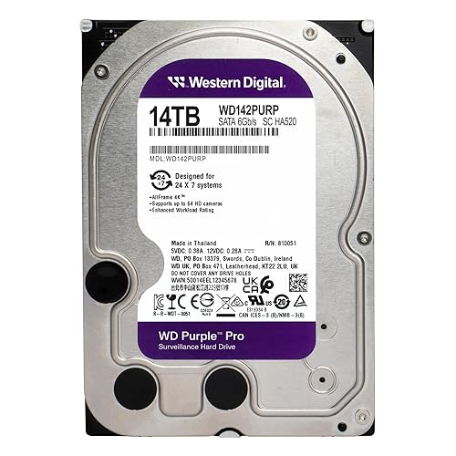 Western Digital 14TB WD Purple Pro Surveillance Internal Hard Drive HDD - SATA 6 Gb/s, 512 MB Cache, 3.5 - WD142PURP