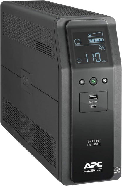 APC UPS 1350VA Sine Wave UPS Battery Backup and Surge Protector, BR1350MS Backup Battery Power Supply with AVR, (2) USB Charger Ports 1350VA Power Supply