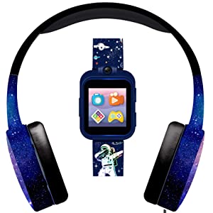 PlayZoom 2 Kids Smartwatch &amp; Headphones - Video Camera Selfies STEM Learning Educational Fun Games, MP3 Music Player Audio Books Touch Screen Sports Digital Watch Gift for Kids Toddlers Boys Girls Spaceman Print