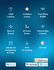 TP-Link Tapo RGBWIC Smart LED Light Strip 16.4Ft, 1000 Lumens, 16M Dimmable Colors, 50 Color Zones, Works w/ Apple HomeKit/Alexa/Google Home, Sync-to-Sound, IP44 PU Coating, Trimmable (Tapo L930-5) 16.4 ft.
