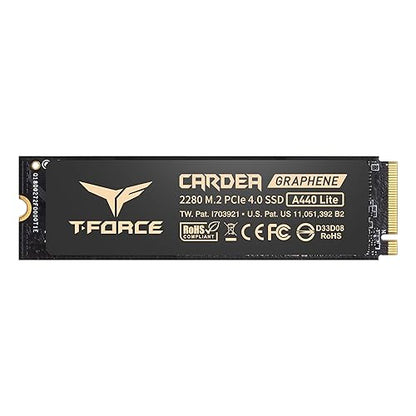 TEAMGROUP T-Force A440 Lite 1TB Graphene Heatsink 3D NAND TLC NVMe Phison PS5027-E27T PCIe 4.0 Gen4x4 M.2 2280 Internal SSD Read/Write 7200/6200 MB/s TM8FFQ001T0C129 1TB A440 LITE