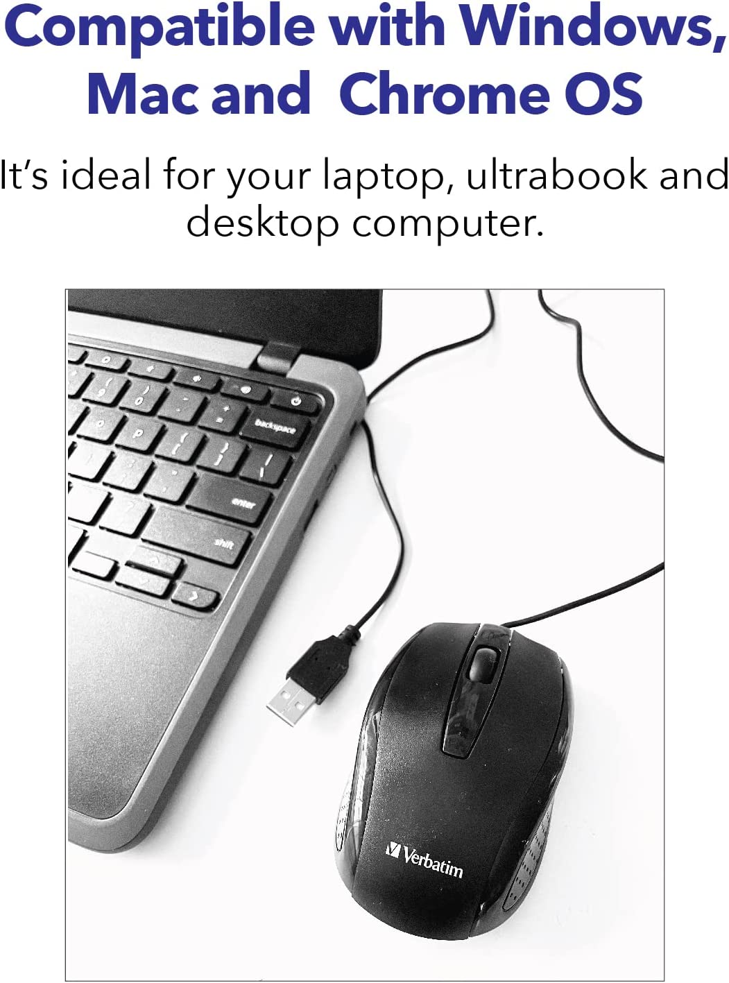 Verbatim Optical Mouse - Wired with USB Accessibility - Mac &amp; PC Compatible - Blue, 1.4" x 2.4" x 3.9"