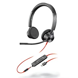 Plantronics - Blackwire 3325 Wired Stereo Headset with Boom Mic (Poly) - Connect to PC/Mac via USB-A or mobile/tablet via 3.5 mm connector - Works with Teams, Zoom &amp; more One Size Black