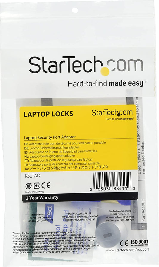 StarTech.com Security Slot Adapter Kit - K-Slot Lock Plate Adapter for Tablet/iPad/Computer/Monitor/Phone/Laptop - T-Bar Compatible - MacBook Pro/Air - Anti-Theft - Slim Design - Silver (KSLTAD)