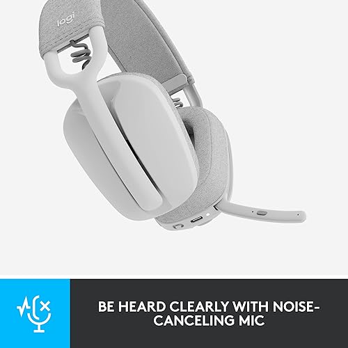 Logitech Zone Vibe 100 Lightweight Wireless Over Ear Headphones with Noise Canceling Microphone, Advanced Multipoint Bluetooth Headset, Works with Teams, Google Meet, Zoom, Mac/PC - Off White Bluetooth Off-White