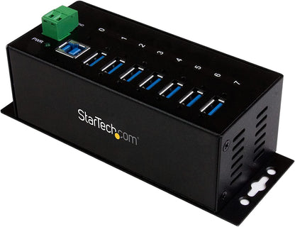 StarTech.com 7-Port USB 3.0 Hub - Metal Industrial USB-A Hub with ESD Protection &amp; 350W Surge Protection - Din Rail, Wall or Desk Mountable - TAA Compliant USB Expander Hub (ST7300USBME) 7 Port USB 3.0