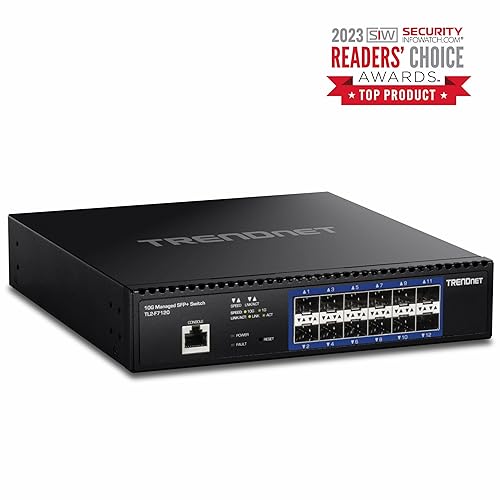 TRENDnet 12-Port 10G Layer 2 Managed SFP+ Switch, TL2-F7120, 12 x 10G SFP+ Ports, 240Gbps Switching Capacity, Supports 10GBASE-X / 1000BASE-FX SFP Fiber Modules, Black Layer 2 Switch