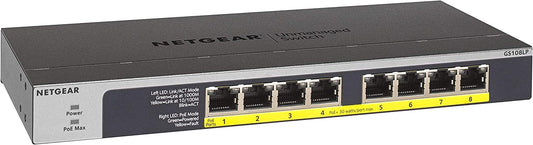 NETGEAR 8-Port Gigabit Ethernet Unmanaged PoE Switch (GS108LP) - with 8 x PoE+ @ 60W Upgradeable, Desktop, Wall Mount or Rackmount, and Limited Lifetime Protection Unmanaged 8 port | 8xPoE+ 60W
