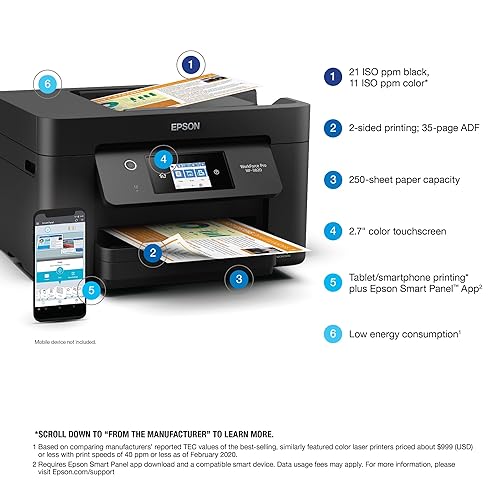 Epson Workforce Pro WF-3820 Wireless All-in-One Printer with Auto 2-Sided Printing, 35-Page ADF, 250-sheet Paper Tray and 2.7 Colour Touchscreen , Black