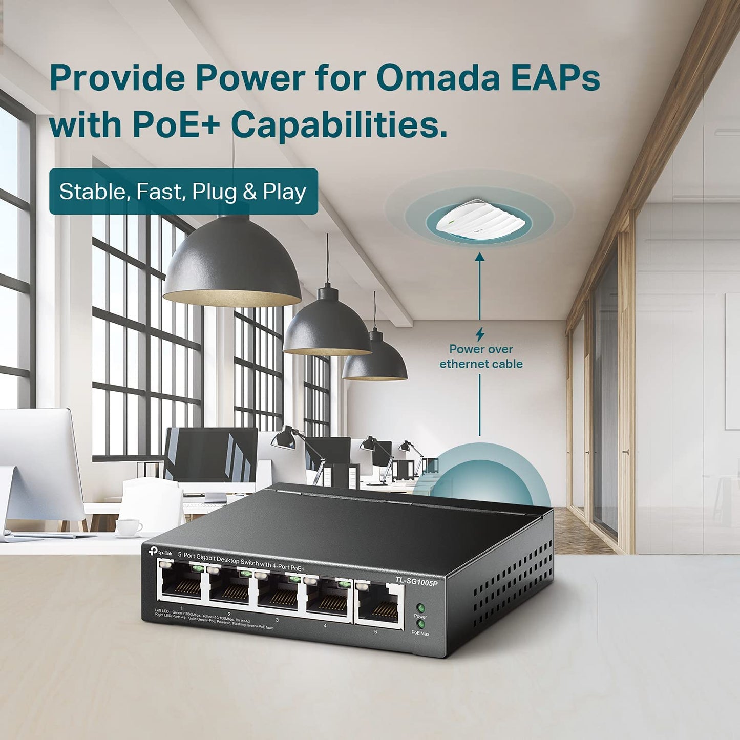 TP-Link TL-SG1005P V2 or later | 5 Port Gigabit PoE Switch | 4 PoE+ Ports @65W | Desktop | Plug &amp; Play | Sturdy Metal w/ Shielded Ports | Fanless | Limited Lifetime Protection | QoS &amp; IGMP Snooping Unmanaged 5 Port w/4 PoE+ Port