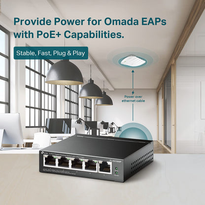 TP-Link TL-SG1005P V2 or later | 5 Port Gigabit PoE Switch | 4 PoE+ Ports @65W | Desktop | Plug &amp; Play | Sturdy Metal w/ Shielded Ports | Fanless | Limited Lifetime Protection | QoS &amp; IGMP Snooping Unmanaged 5 Port w/4 PoE+ Port