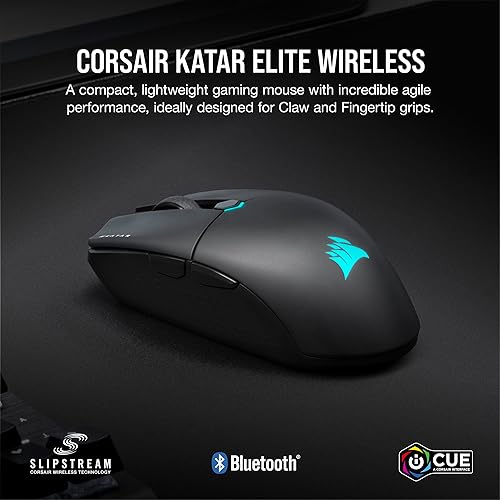 Corsair KATAR Elite Wireless Gaming Mouse - Ultra Lightweight, Marksman 26,000 DPI Optical Sensor, Sub-1ms Slipstream Wireless Connection, Up to 110 Hours of Rechargeable Battery Life - Black