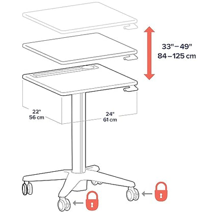 Ergotron – LearnFit Mobile Standing Desk, Adjustable Height Small Rolling Laptop Computer Sit Stand Desk with Wheels for Classroom, Office, Medical or Home Use – Adjusts from 33 to 49 Inches – Grey Tall, 33-49 worksurface Grey