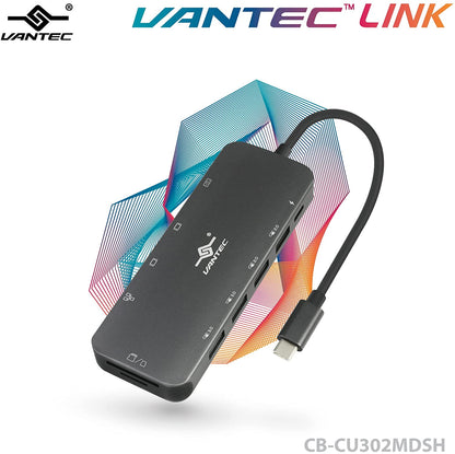 Vantec Link USB C Multi-Function Hub with 2xHDMI 4K, VGA, Gigabit, SD, MicroSD, 2xUSB 3.1, 2xUSB 2.0, PD 100W, USB C (CB-CU302MDSH)