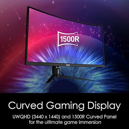 MSI Optix MAG342CQR 1500R Curvature 21:9 Aspect Ratio Narrow Bezel 1ms 3440x1440(UWQHD) 144Hz Refresh Rate Tilt/Swivel/Height/Pivot Adjustment 34 AMD Freesync Gaming Curved Monitor, Black, Pack of 1