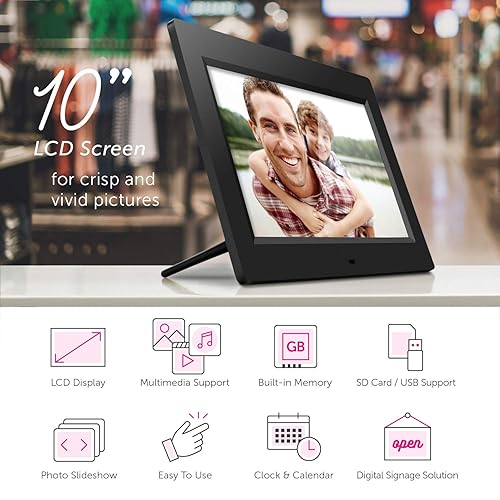 Aluratek 10" LCD Digital Photo Frame w/4GB Built-in Mem & USB SD/SDHC Support (ADMPF310F) Black 10 Inch