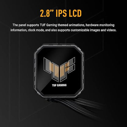 ASUS TUF Gaming LC III 360 ARGB LCD with pre-Installed & Integrated Triple Fans Designed for high Airflow and Static Pressure; 2.8" LCD for Hardware Monitoring, Custom GIFS and MP4 Video Clips