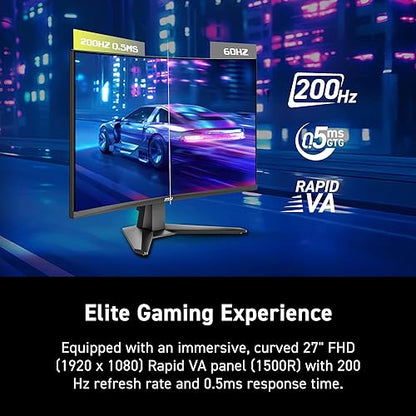 MSI MAG 276CF E20 27-inch 1920 x 1080 (FHD) Gaming Monitor, 200Hz, Adaptive-Synch, HDMI, DisplayPort, VESA Mountable, Tilt, Height Adjustable, Speaker, 0.5ms, Black