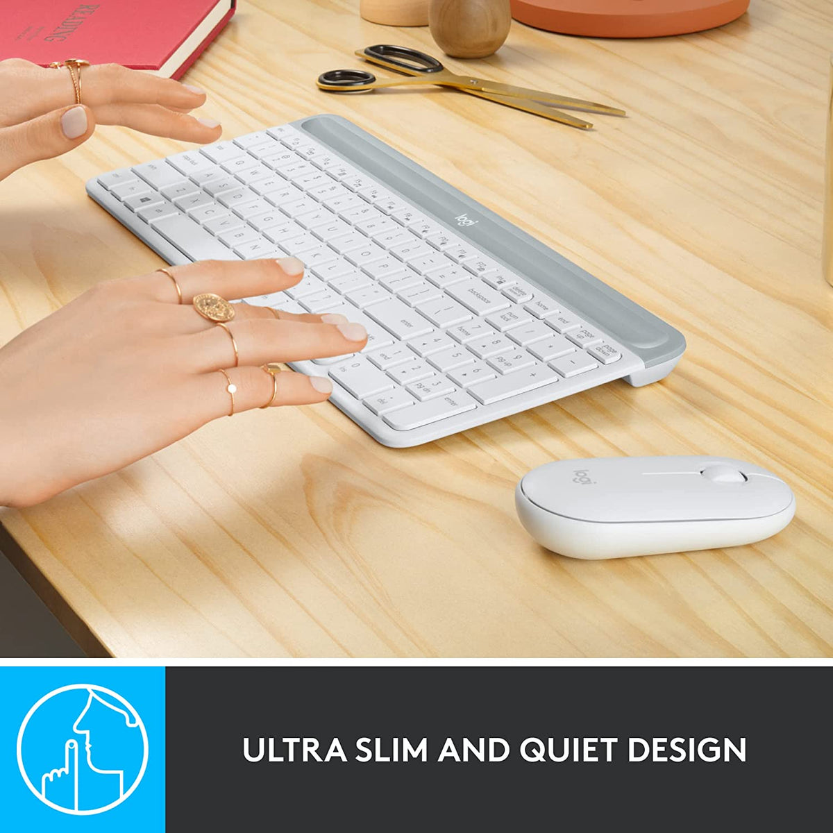 Logitech MK470 Slim Wireless Keyboard and Mouse Combo - Modern Compact Layout, Ultra Quiet, 2.4 GHz USB Receiver, Plug n' Play Connectivity, Compatible with Windows - Off White Off White Combo