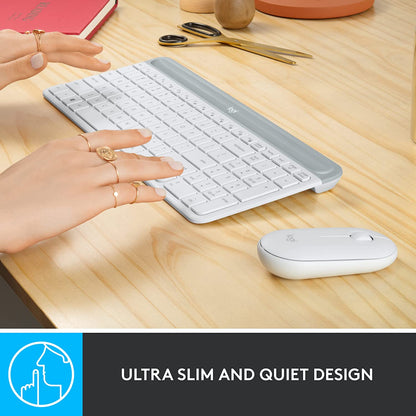 Logitech MK470 Slim Wireless Keyboard and Mouse Combo - Modern Compact Layout, Ultra Quiet, 2.4 GHz USB Receiver, Plug n' Play Connectivity, Compatible with Windows - Off White Off White Combo
