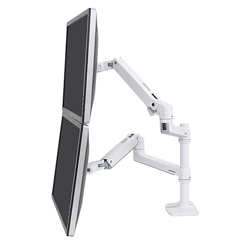 Ergotron – LX Vertical Stacking Dual Monitor Arm, VESA Desk Mount – for 2 Monitors Up to 24 Inches, 7 to 20 lbs Each – White White 13 Inch Pole