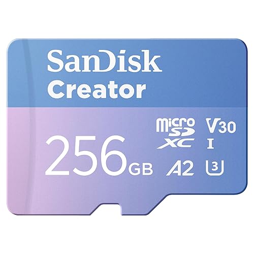 SanDisk  256GB SanDisk Creator microSD UHS-I Card with SD Adapter - Up to 190MB/s, 4K, 5.3K, Micro SD Card - SDSQXAV-256G-GN6MS microSD Card 256GB