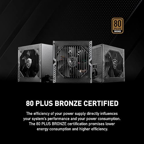 MSI MAG A650BN Gaming Power Supplyr - 80 Plus Bronze Certified 650W - Compact Size - ATX PSU MAG A650BN 80 Plus Bronze